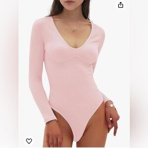 CHYRII Womens Sexy V Neck Bodysuit Basic Ribbed Long Sleeve Shirt Fall Tops